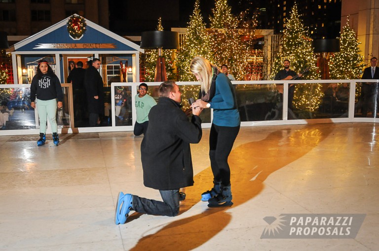 Photo Chicago Proposal Photography – Peninsular Hotel Ice Rink Engagement – Brandon & Bethanni