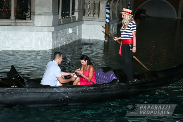 Photo Chase and Leah’s Las Vegas Venetian Hotel surprise gondola proposal.