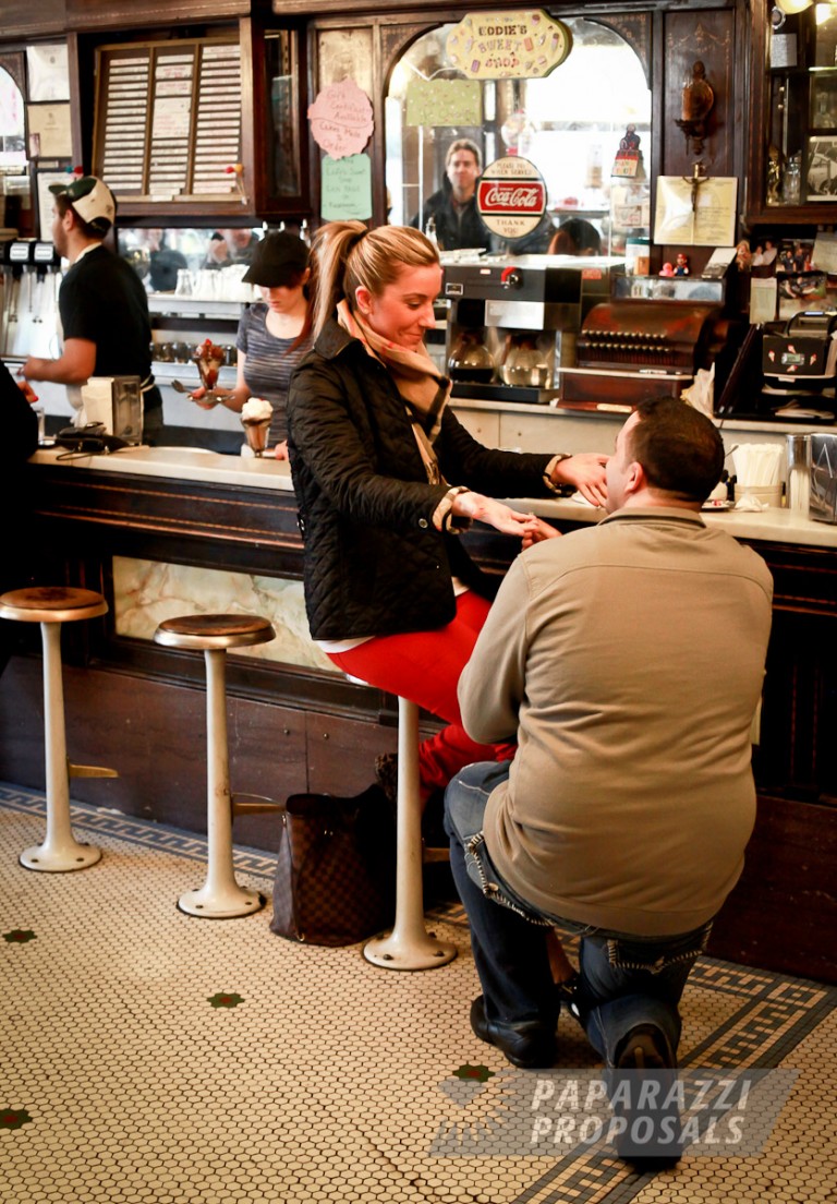 Photo Cory and Kristin’s ice cream parlor paparazzi proposal!