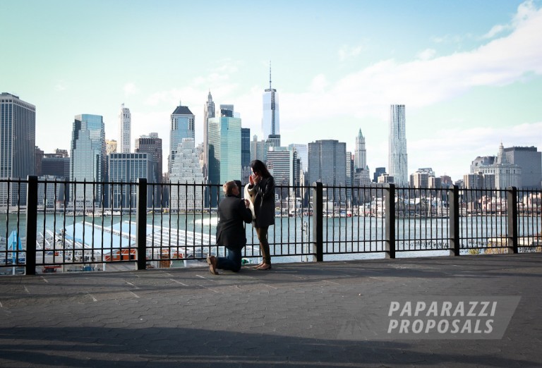 Photo Sean and Whitney’s Brooklyn promenade paparazzi Proposal, New York.