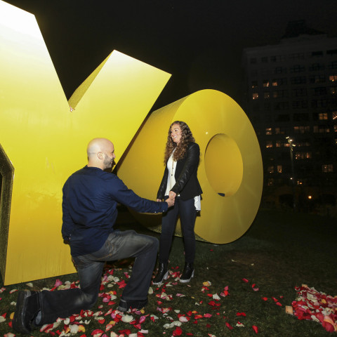 Yisroel's OY Statue NYC Marriage Proposal