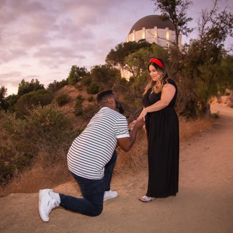 Garrys beautiful sunset proposal at Griffith Observatory, Los Angeles.